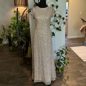 Adrianna Papell sequin champagne evening gown